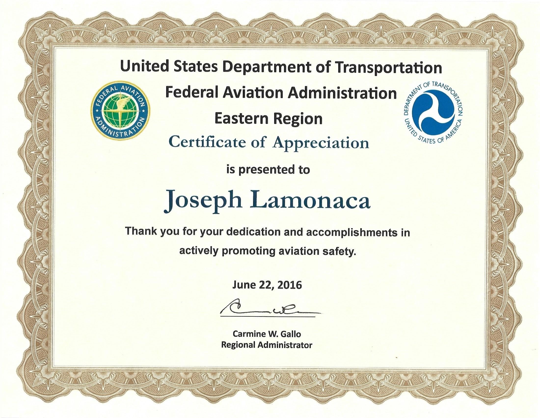 FAA Extraordinary Service Award presented 2016