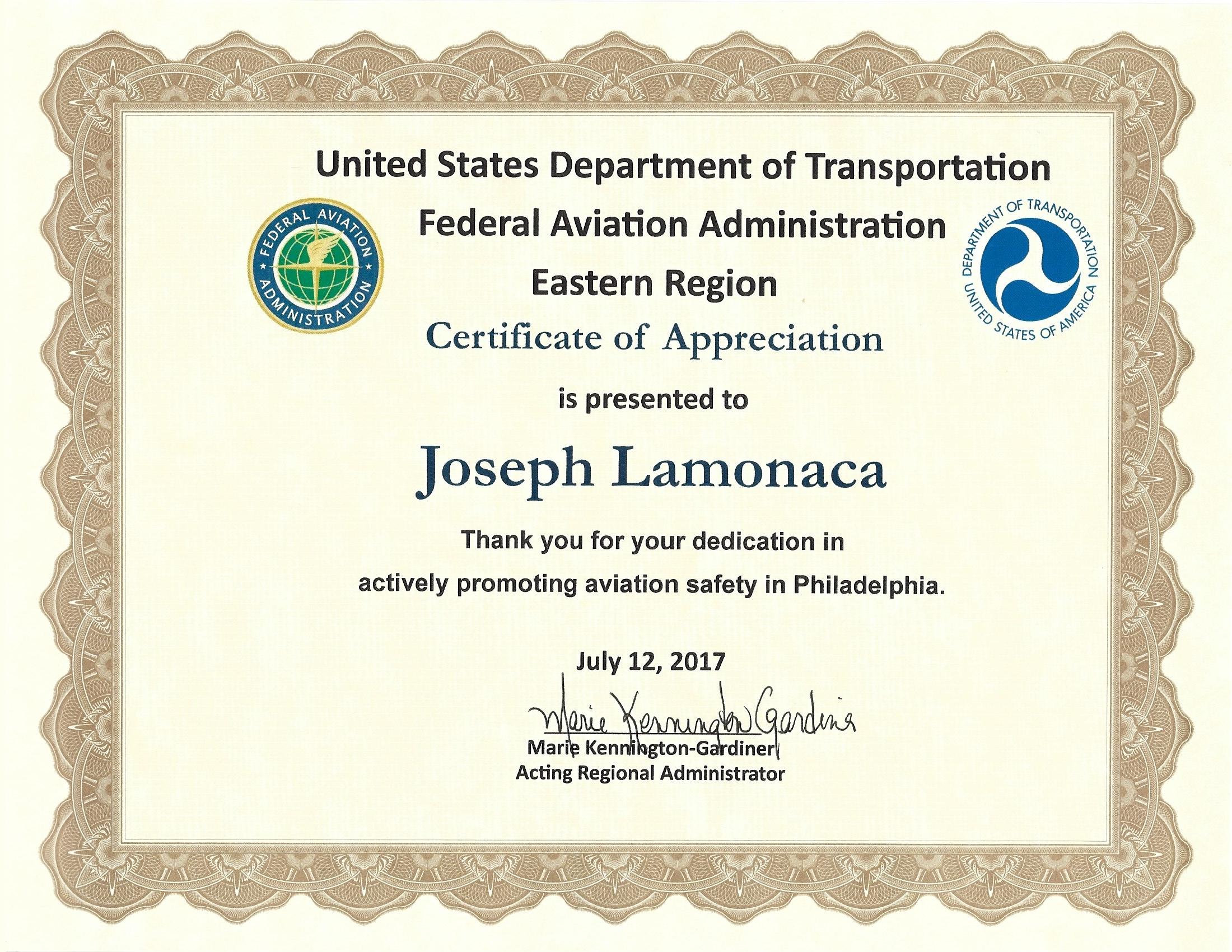 FAA Extraordinary Service Award 2017